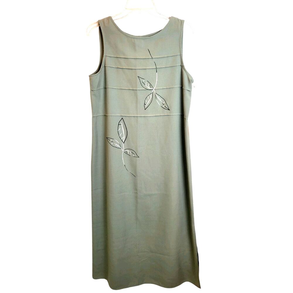 NWT VTG Maxi‎ Dress Women's Sz 10 Leslie Belle Green Leaf Side Slit Sleeveless